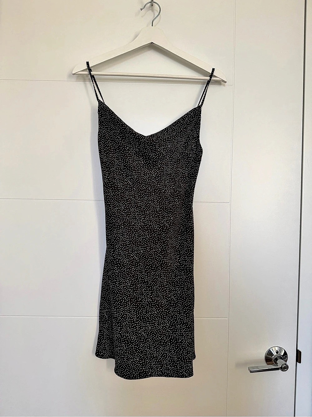 Urban Outfitters Black & White Satin Polka Dot Mini Dress Like New